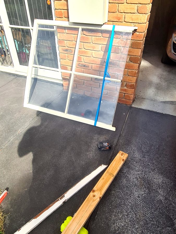 Window frame removed for rot repair